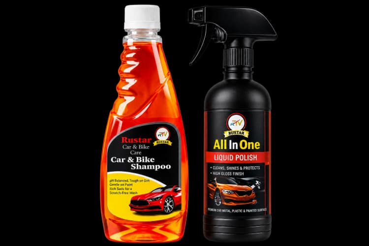 RUSTAR Car & Bike Care Combo - Shampoo 500ml + Liquid Polish 250ml